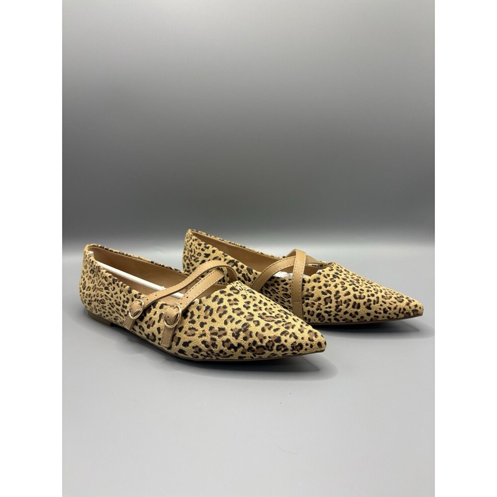 NWT Journee Collection Womens Patricia Leopard Faux Suede Ballet Flats Size 9W